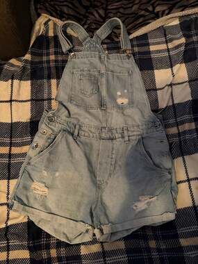 H&M Divided Light Wash Distressed Denim Shortalls